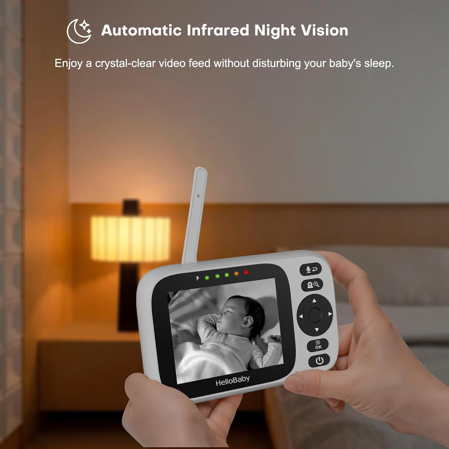 Hello Baby Baby Monitor No WiFi, Video Baby Monitors with Camera and Audio,3.2'' IPS Screen, Remote Pan-Tilt-Zoom Baby Camera Monitor,Plug&Play,Night Vision,1000ft Range,2-Way Talk, ECO Mode,Temperature — الصورة 2 من 8