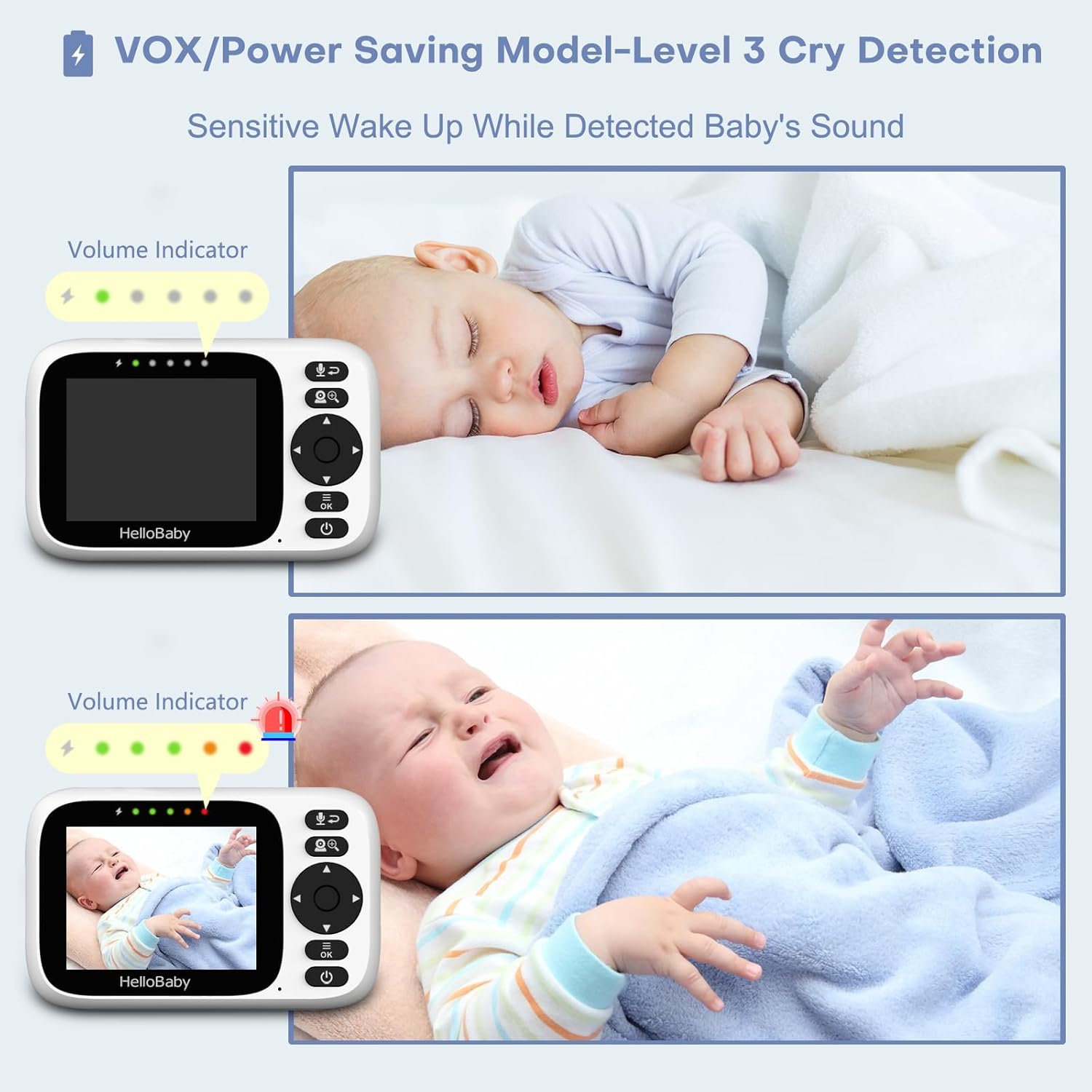 Hello Baby Baby Monitor No WiFi, Video Baby Monitors with Camera and Audio,3.2'' IPS Screen, Remote Pan-Tilt-Zoom Baby Camera Monitor,Plug&Play,Night Vision,1000ft Range,2-Way Talk, ECO Mode,Temperature — الصورة 6 من 8