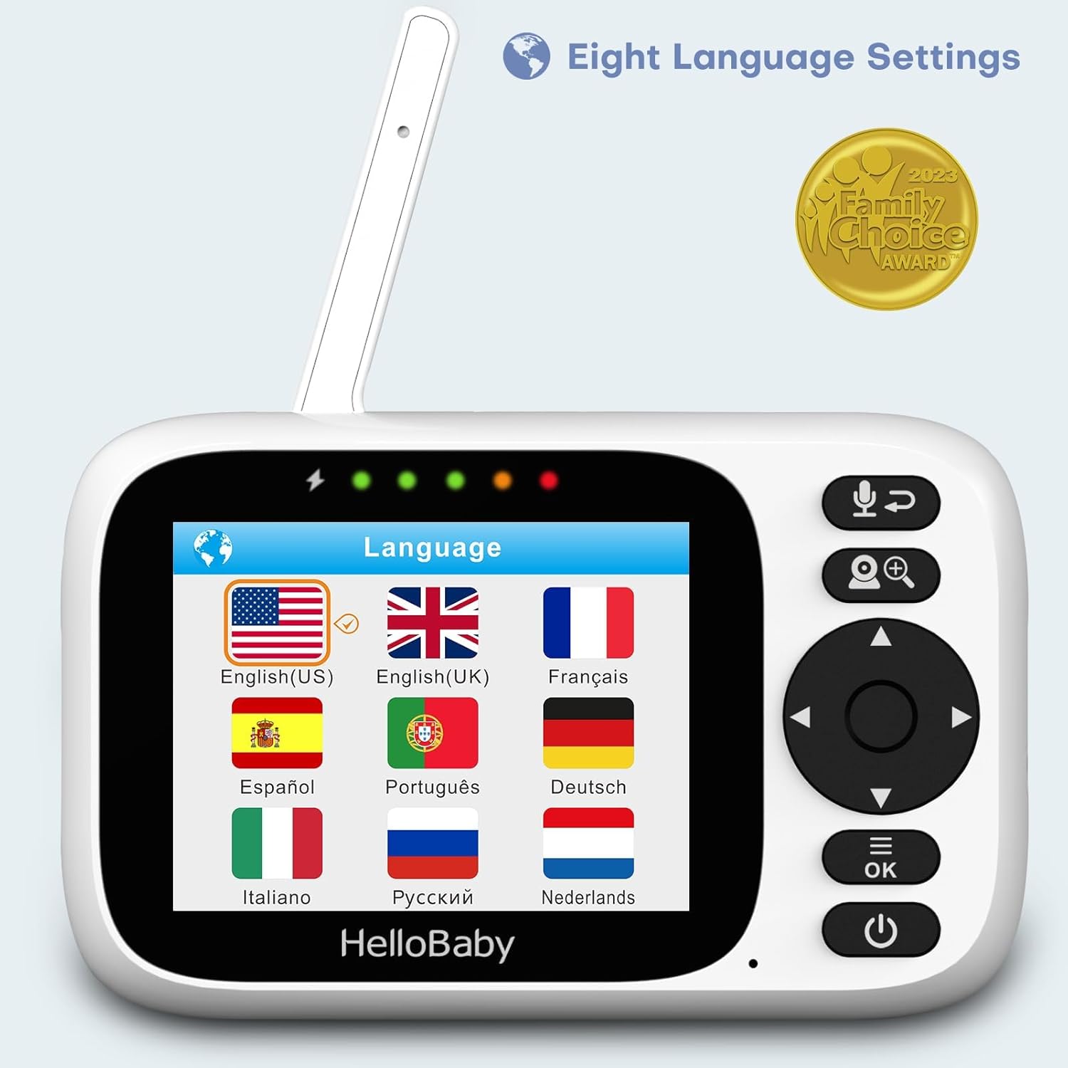 Hello Baby Baby Monitor No WiFi, Video Baby Monitors with Camera and Audio,3.2'' IPS Screen, Remote Pan-Tilt-Zoom Baby Camera Monitor,Plug&Play,Night Vision,1000ft Range,2-Way Talk, ECO Mode,Temperature — الصورة 8 من 8