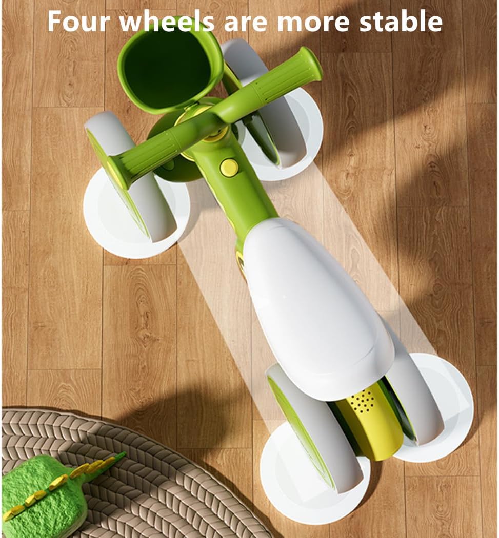 Baby Balance Bike, Toddler Balance Car Indoors and Outdoors for 12-36 Months, First Bicycle without Pedal Four Wheels with Music and Lights, First Ride on Toys First Birthday Gift (Green) — الصورة 4 من 8