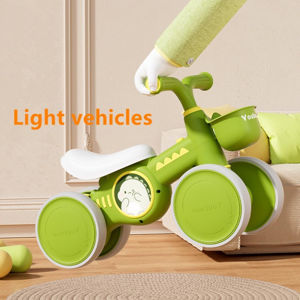 Baby Balance Bike, Toddler Balance Car Indoors and Outdoors for 12-36 Months, First Bicycle without Pedal Four Wheels with Music and Lights, First Ride on Toys First Birthday Gift (Green) — الصورة 6 من 8