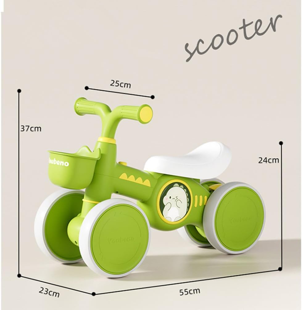 Baby Balance Bike, Toddler Balance Car Indoors and Outdoors for 12-36 Months, First Bicycle without Pedal Four Wheels with Music and Lights, First Ride on Toys First Birthday Gift (Green) — الصورة 8 من 8