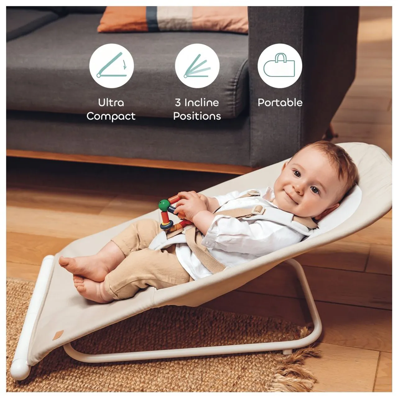 Beaba - Foldable Bouncer Eazy Relax - Greige — Photograph 4 of 8