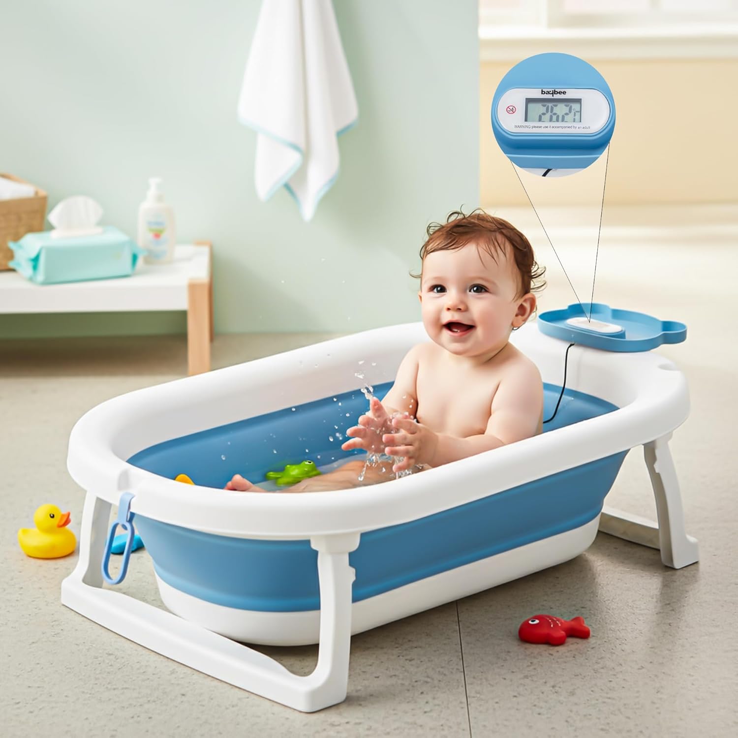 Baybee Tubby Foldable Baby Bath Tub for 0-5 Years | Portable Bathtub for Kids with Anti-Skid Base, Temperature Meter & Drain Plug