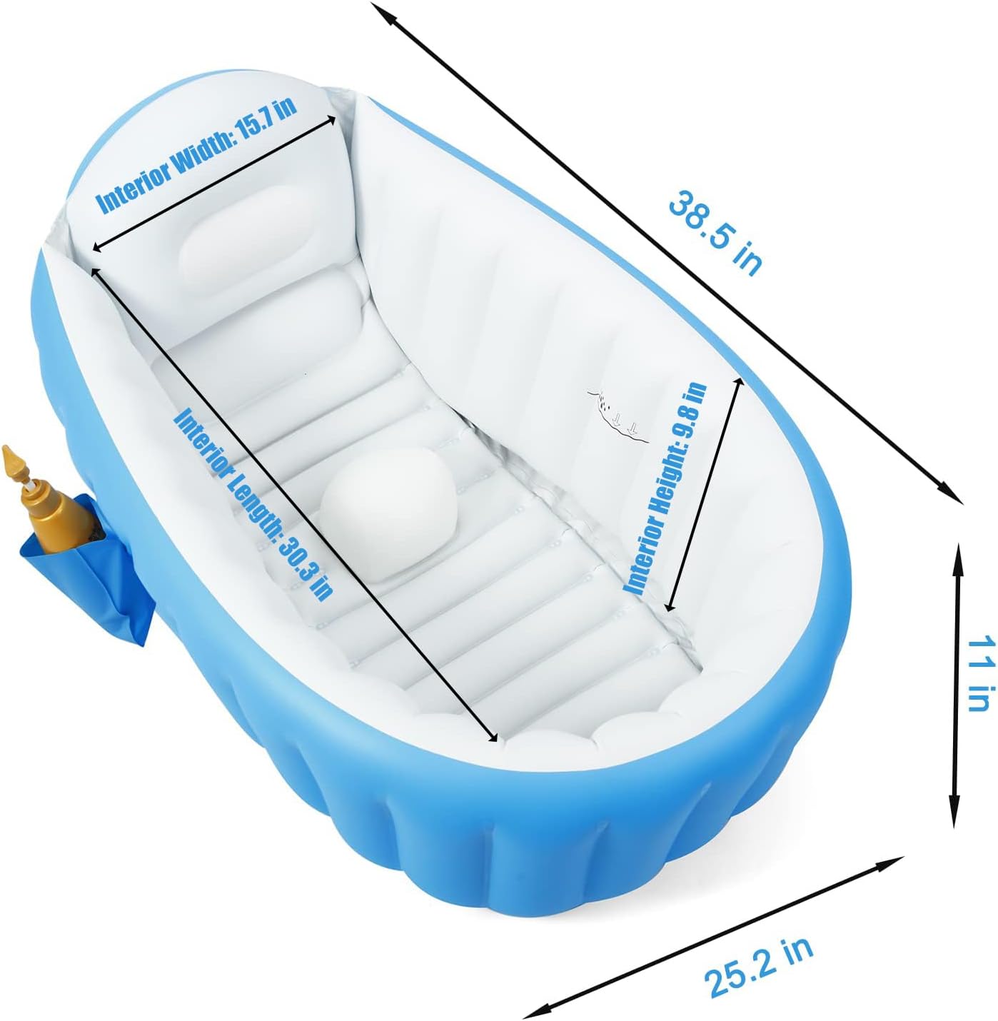 PandaEar Baby Inflatable Bathtub, Portable Travel Baby Infant Bath Tub Toddler Bathtub with Air Pump, Foldable Non-Slip Shower Basin Mini Air Swimming Pool for Newborn (Blue)
