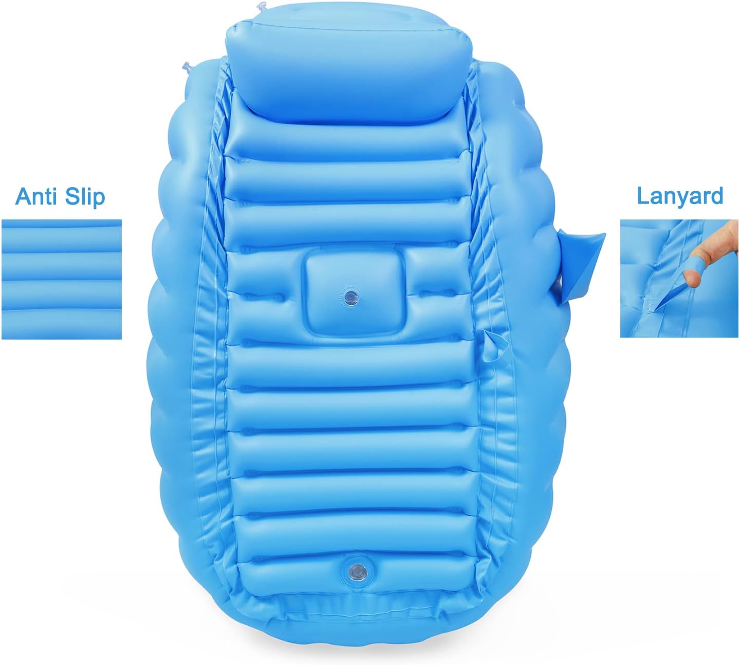 PandaEar Baby Inflatable Bathtub, Portable Travel Baby Infant Bath Tub Toddler Bathtub with Air Pump, Foldable Non-Slip Shower Basin Mini Air Swimming Pool for Newborn (Blue) — الصورة 2 من 6