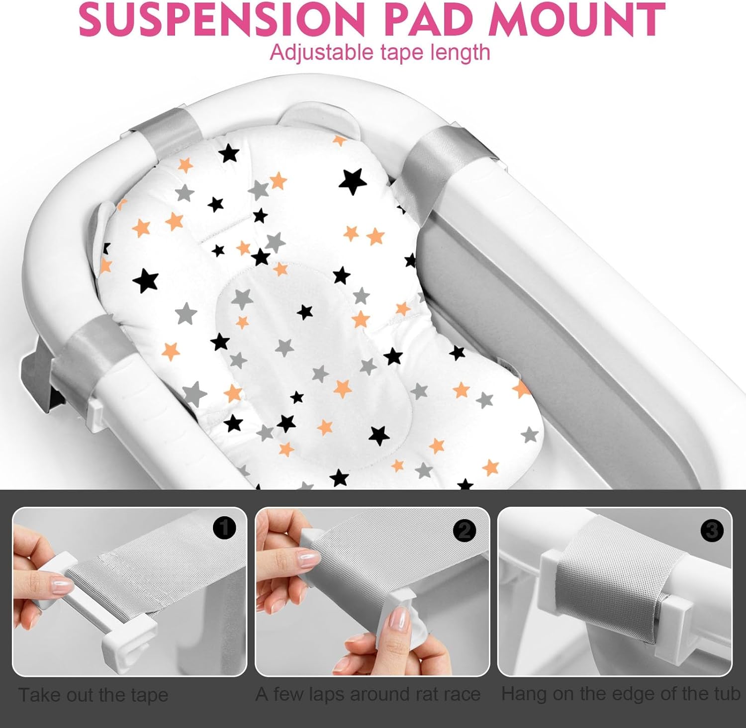 SKY-TOUCH Baby Foldable Bathing Tubs with Soft Bathmat Cushion & Thermometer, NewBorn Babybath Tub with Drain Hole, Non-Slip Support Leg for 0-6 Years Boy Girl (Grey) — الصورة 5 من 5