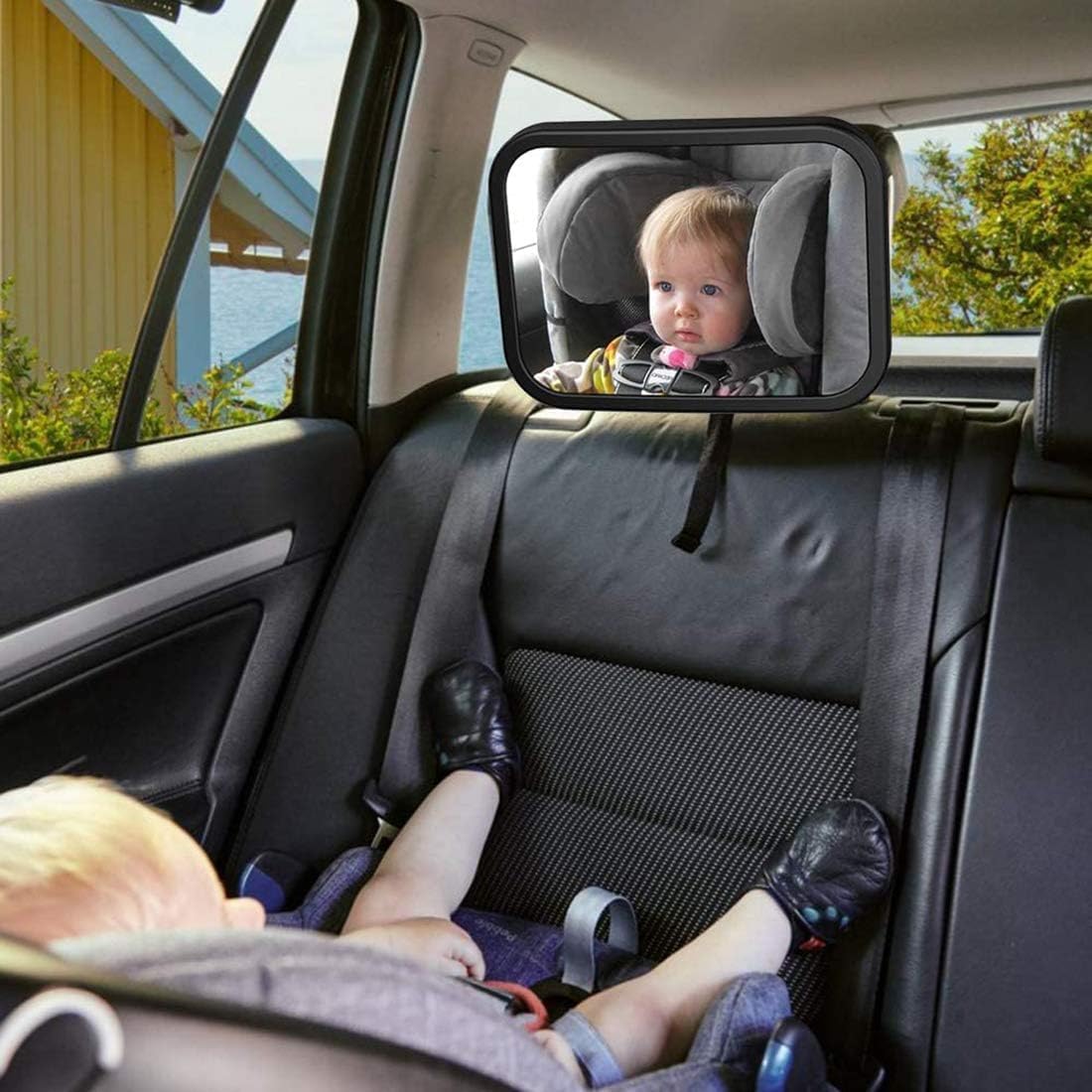 Car Backseat Safety Mirror, CharmCollection Peace of Mind to Keep An Eye on Baby in A Rear Facing Child Seat Premium Black Frame Car Rear View Baby Car Seat Mirror for Baby Back Seat Child Seats — Photograph 5 of 6