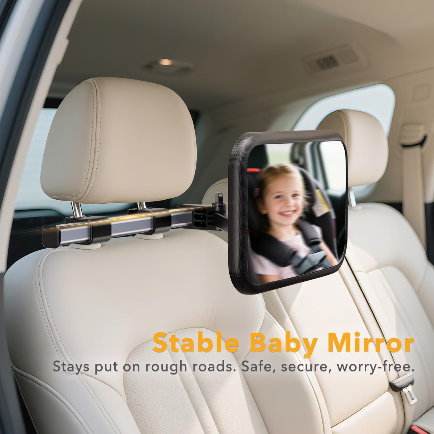 WEKUBA Baby Car Mirror, Stretchable Adjustable Car Mirror for Baby, 360°Rotating, Safe Shatterproof Car Seat Mirror, Shockproof Car Seat Mirror, Hook and Clip Design, Easy to install, Child Essentials — الصورة 5 من 7