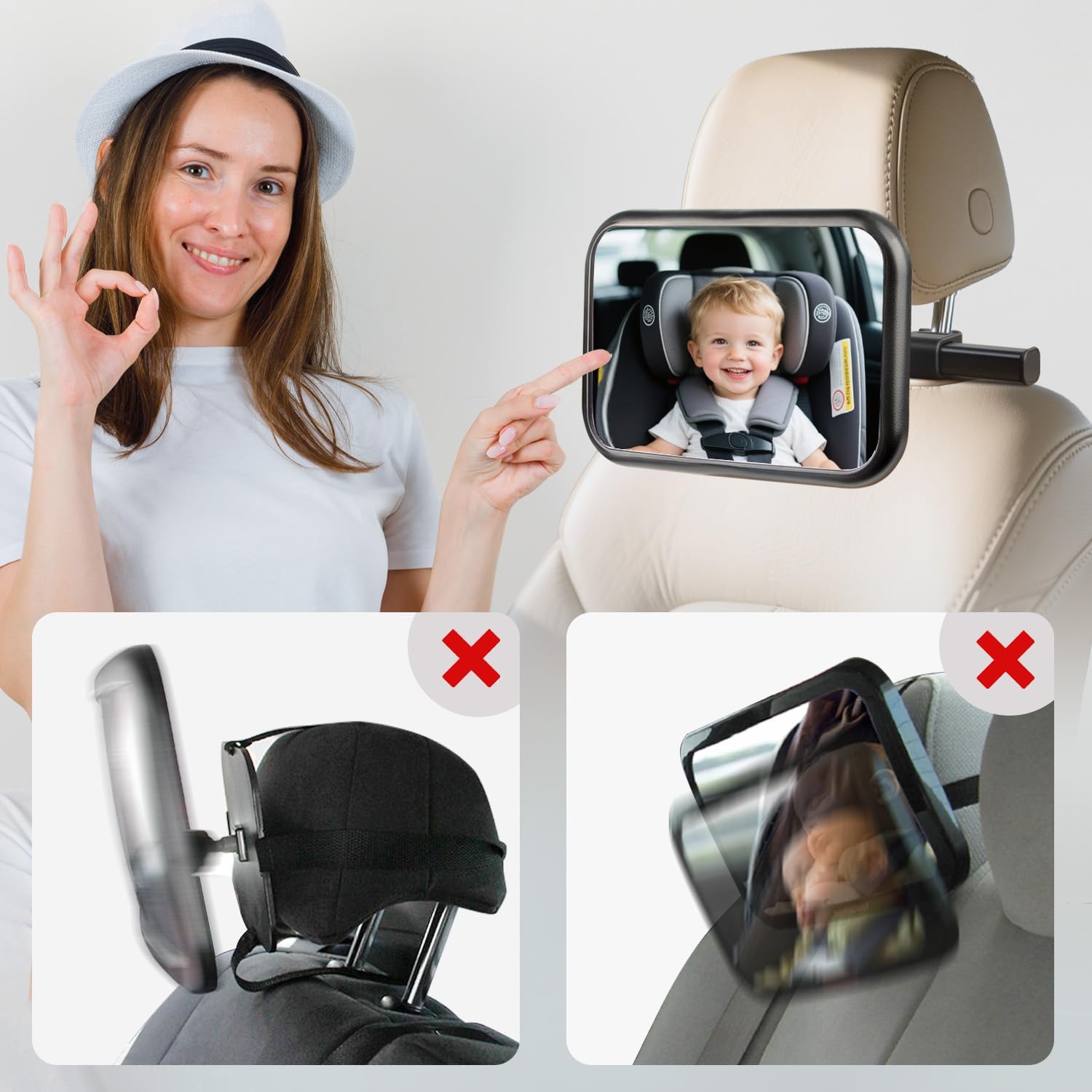 WEKUBA Baby Car Mirror, Stretchable Adjustable Car Mirror for Baby, 360°Rotating, Safe Shatterproof Car Seat Mirror, Shockproof Car Seat Mirror, Hook and Clip Design, Easy to install, Child Essentials — الصورة 7 من 7