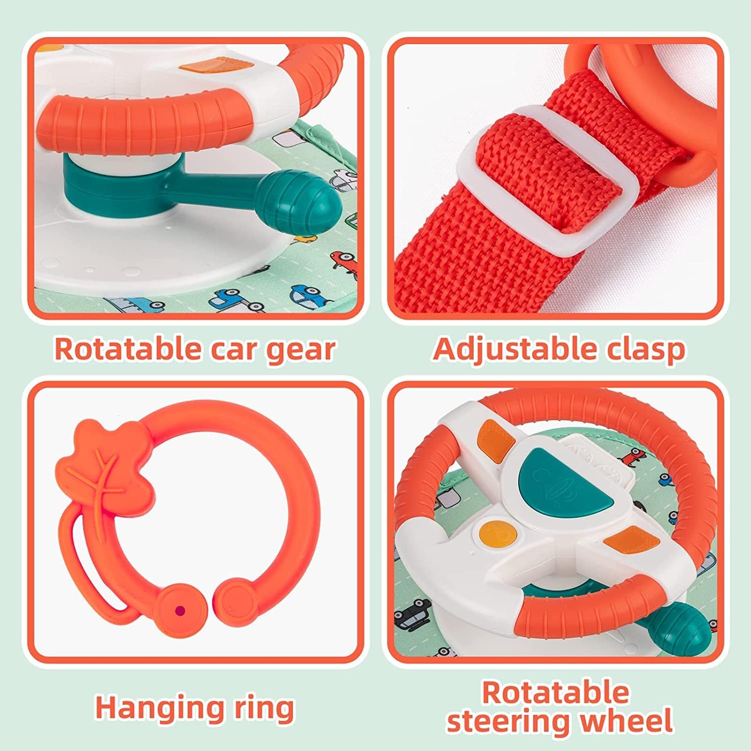 AM ANNA Baby Car Seat Toys for Infants with Mirror, Carseat Toys Steering Wheel with Music Lights and Driving Sounds, Travel Car Seat Toy for Infants Babies 6 to 12 Months — الصورة 3 من 7