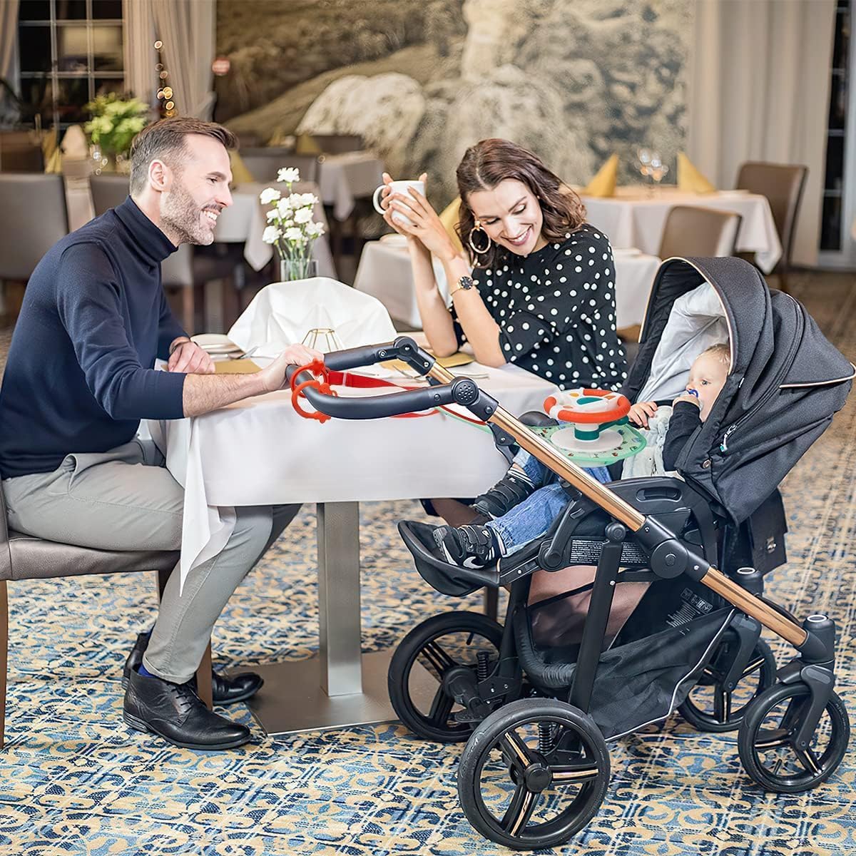AM ANNA Baby Car Seat Toys for Infants with Mirror, Carseat Toys Steering Wheel with Music Lights and Driving Sounds, Travel Car Seat Toy for Infants Babies 6 to 12 Months — الصورة 7 من 7