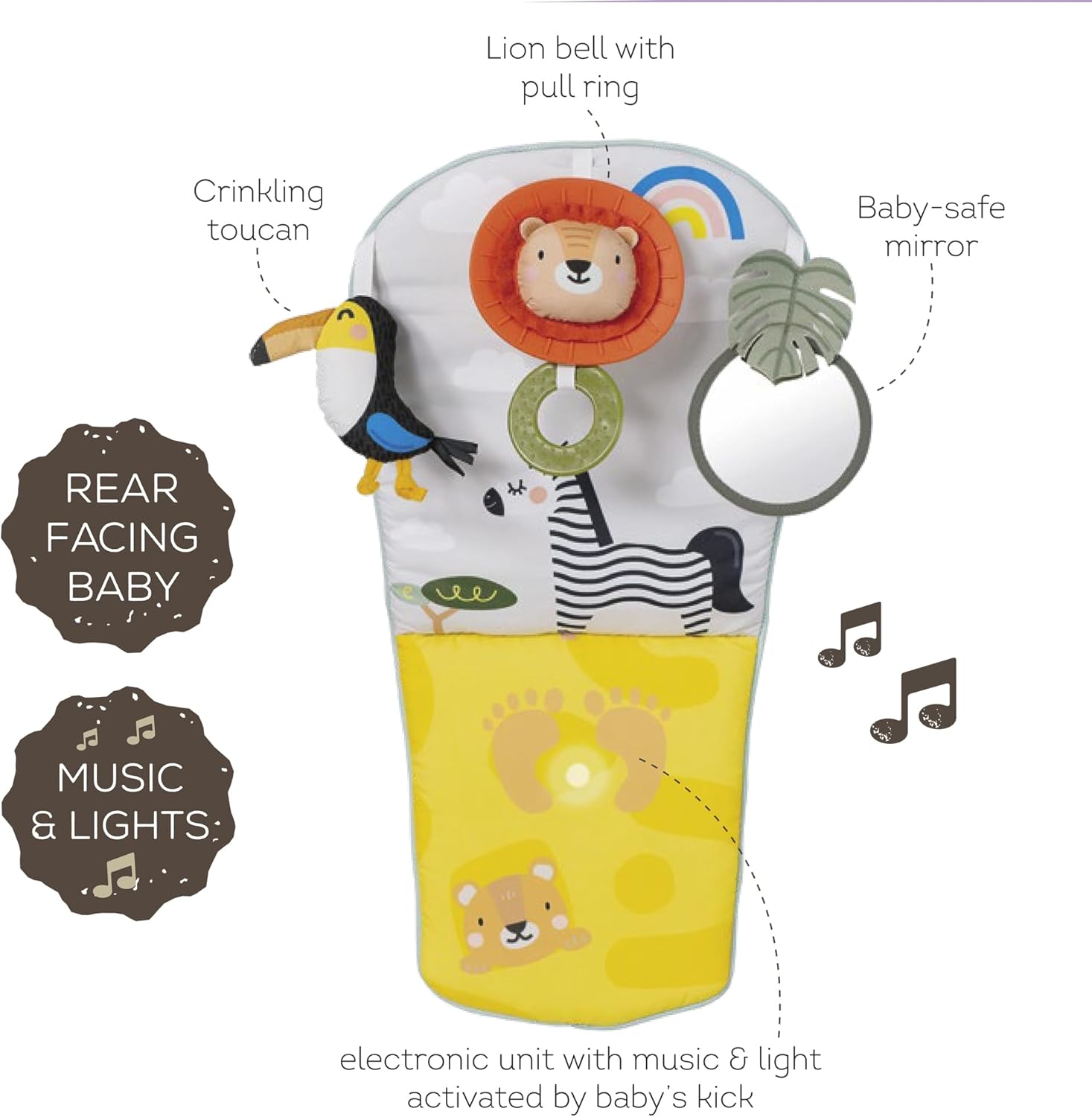 Musical Car Seat Toys for 0-12 Month Old Babies - Activity Center with Sensory Soft Hanging Toys and Mirror - Carseat Gift for Infants — الصورة 4 من 9