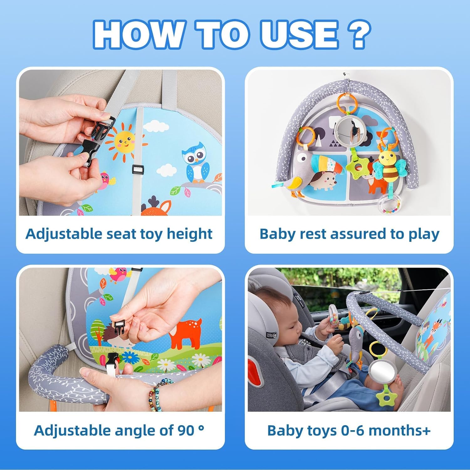 KASTWAVE Koty Rear Facing Car Seat Toy, Baby Kick & Play Activity Center, Car Seat Activity Arch with Music, Mirror and Rattle Toys for Children, Developmental Toys for Babies, Travel Toddler Toys — الصورة 3 من 5