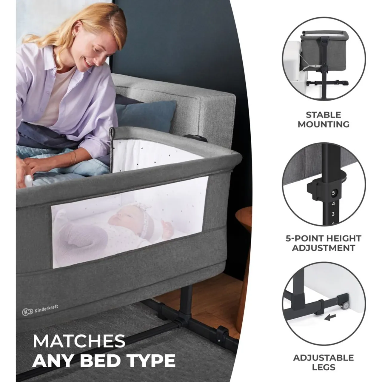 Kinderkraft Neste Grow 3-in-1 Co-Sleeper Cot — Photograph 7 of 8