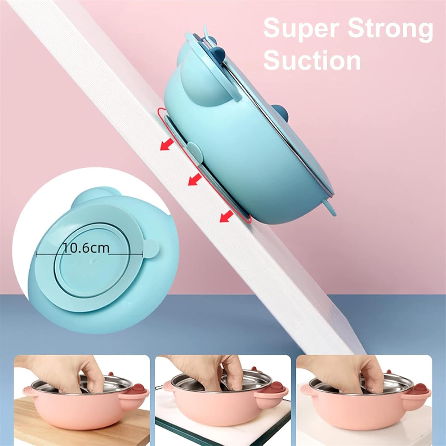 MOTIM Stainless Steel Baby Feeding Bowl, Toddler Suction Plate with Lid Spoon and Fork, BPA Free Easy to clean for Baby Toddler (Blue) — الصورة 5 من 9