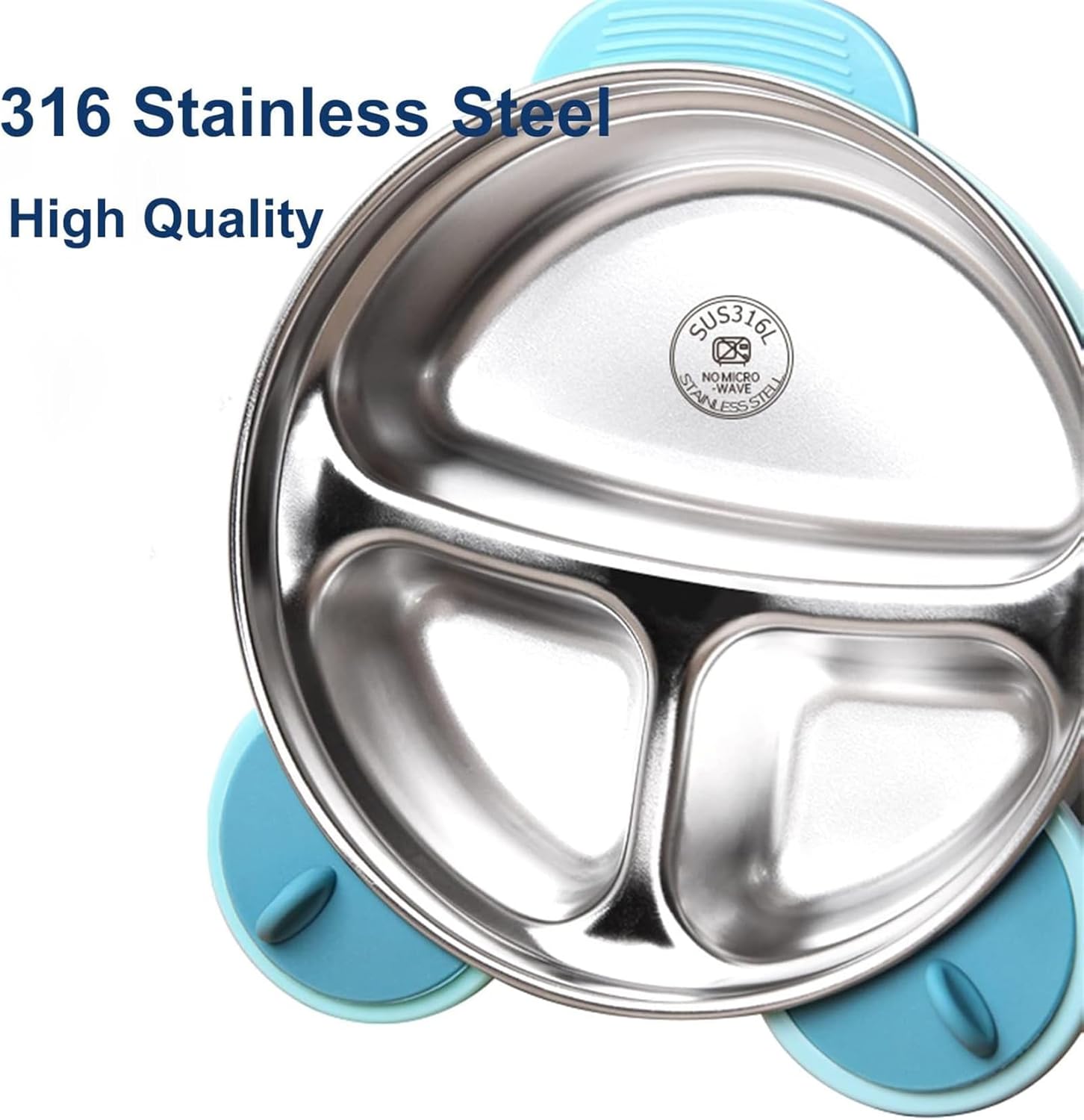 MOTIM Stainless Steel Baby Feeding Bowl, Toddler Suction Plate with Lid Spoon and Fork, BPA Free Easy to clean for Baby Toddler (Blue) — الصورة 6 من 9