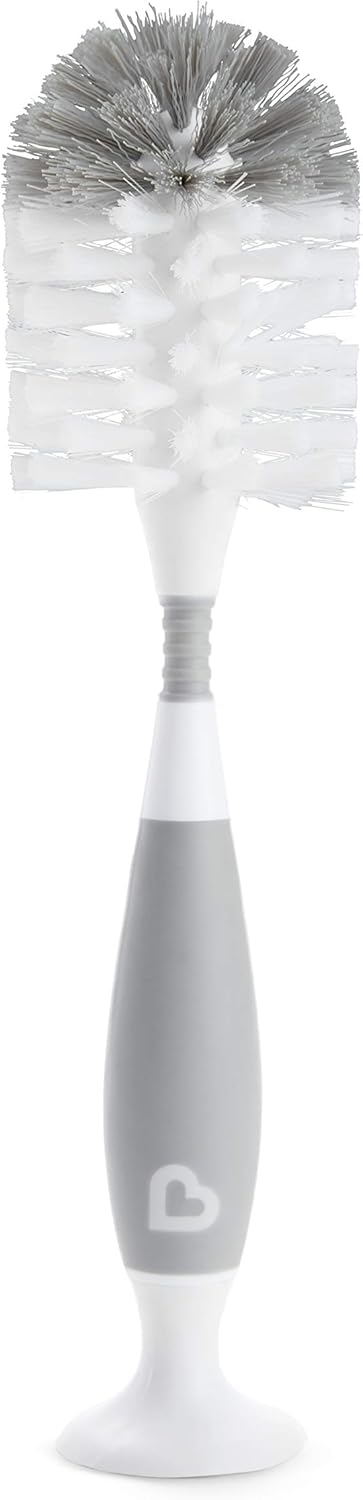 Munchkin Bristle Bottle Brush, bristle provide cleaner bottler, easy cleaning, with detachable teats cleaning brush, clean bottle for safe feed, Infant/Baby/Toddler/Kids, Color-Grey — الصورة 3 من 6