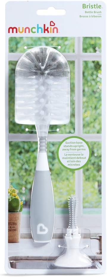 Munchkin Bristle Bottle Brush, bristle provide cleaner bottler, easy cleaning, with detachable teats cleaning brush, clean bottle for safe feed, Infant/Baby/Toddler/Kids, Color-Grey — الصورة 5 من 6