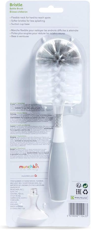 Munchkin Bristle Bottle Brush, bristle provide cleaner bottler, easy cleaning, with detachable teats cleaning brush, clean bottle for safe feed, Infant/Baby/Toddler/Kids, Color-Grey — الصورة 6 من 6