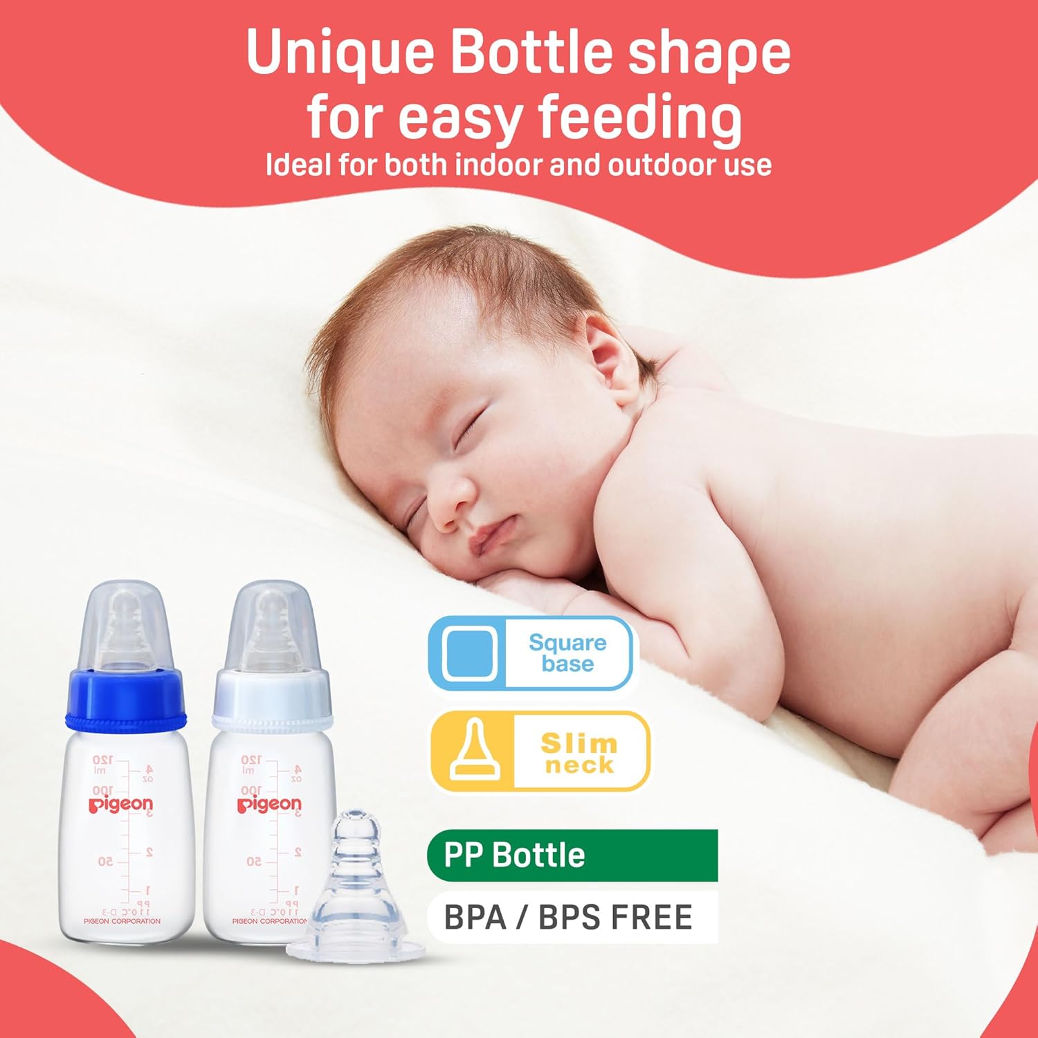 Pigeon Flexible Nursing Baby Feeding Bottle for New Born | Japan's No.1 Brand | Ideal for 0 Months+ Babies | BPA Free | Anti-Colic | Transparent | Blue and White Colour | 120ml | Pack of 2 — Photograph 2 of 7