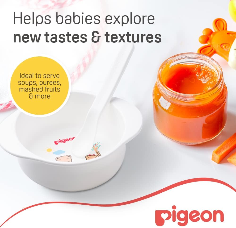 Pigeon Feeding Set, 1 Cereal Bowl, 1 Soup Bowl, 1 Feeding Spoon, 1 Baby Spoon, Quickly Explore, Makes Meal Time Fun, BPA Free, 6 + Months, White — الصورة 6 من 7