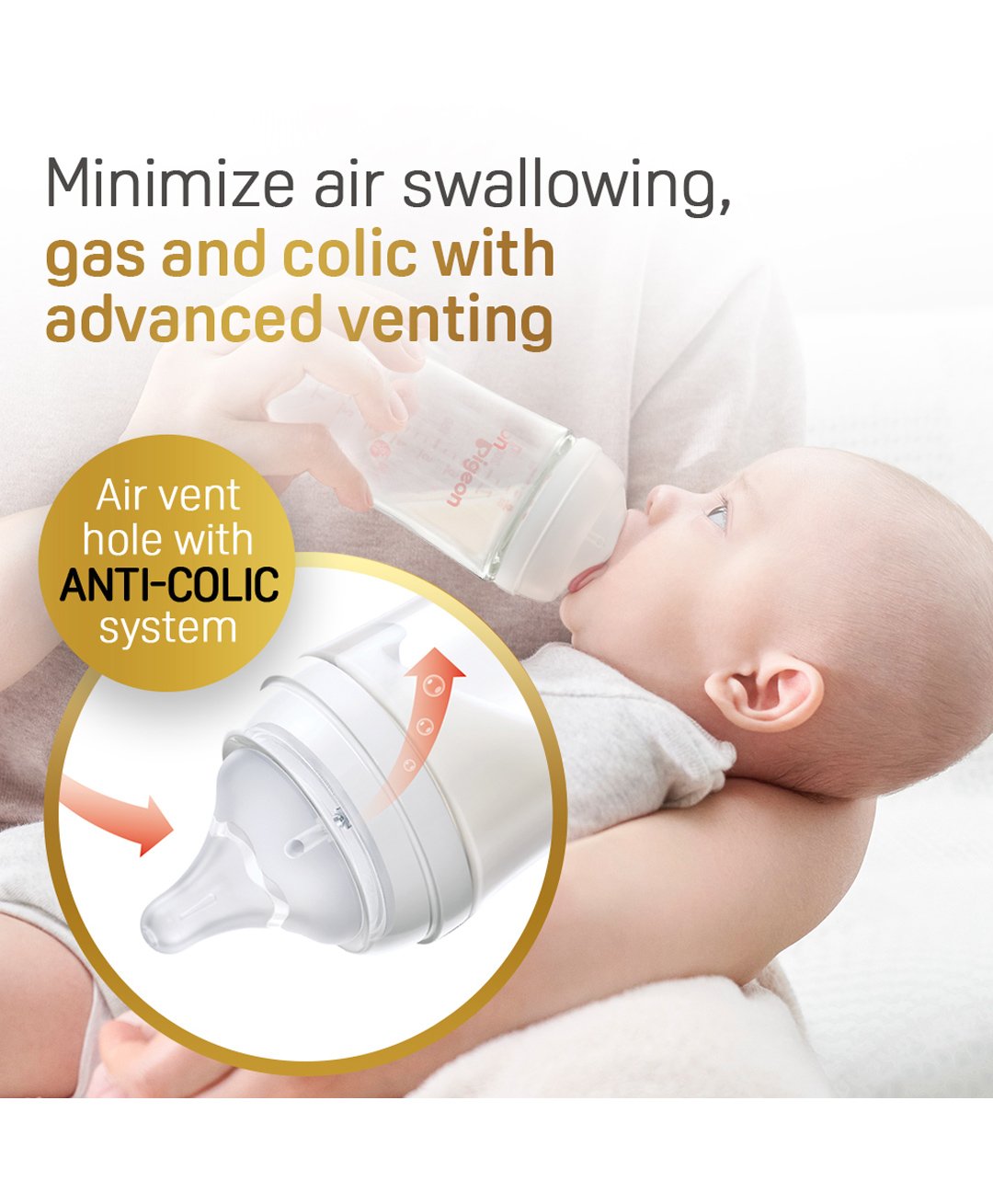 Pigeon Softouch Wide Neck Glass Nursing Bottle, Medium Nipple Size, BPA Free, 3 + Months, 240ml — الصورة 8 من 9