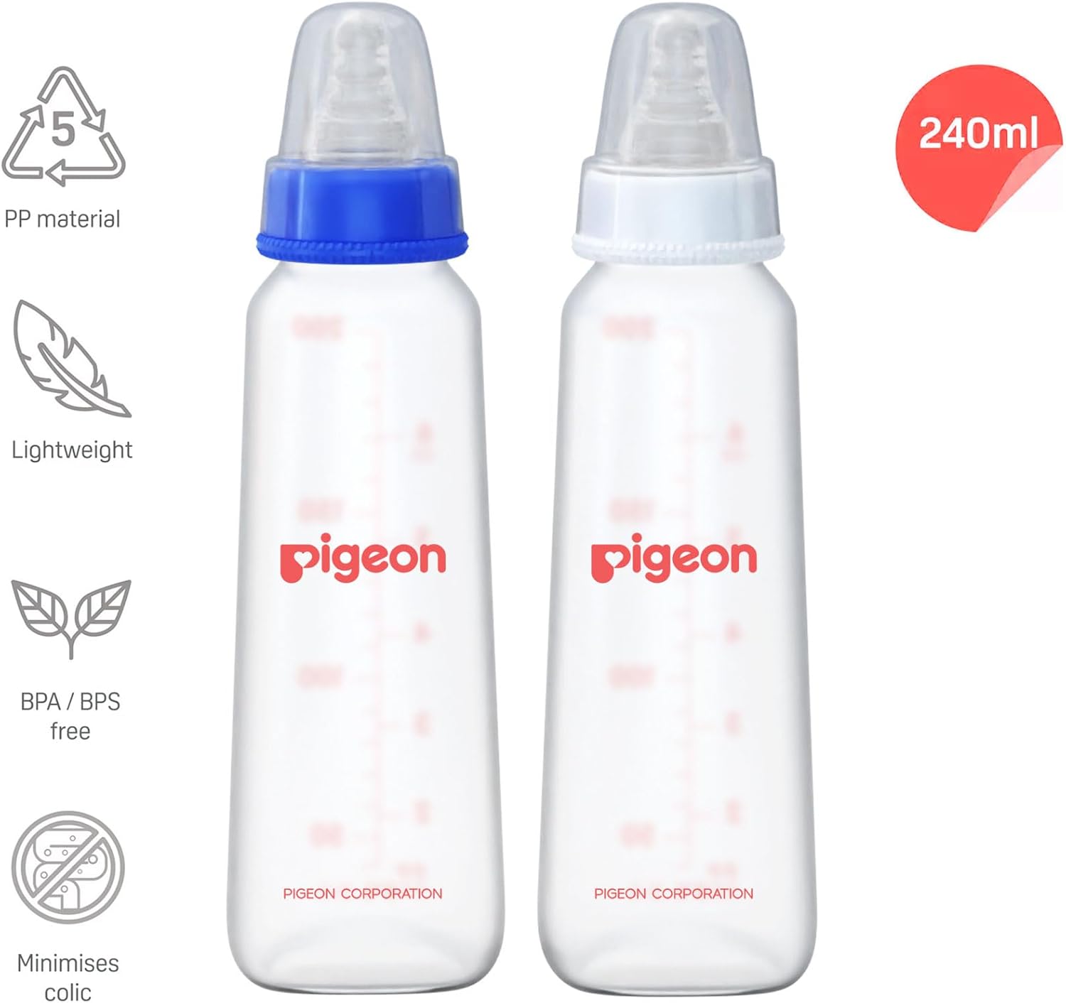 Pigeon Peristaltic Baby Nursing/Feeding Bottle KPP Nipple L,For 9+ Month Babies,BPA Free,BPS Free,Blue and White,240 ml,Pack of 2 — الصورة 2 من 6