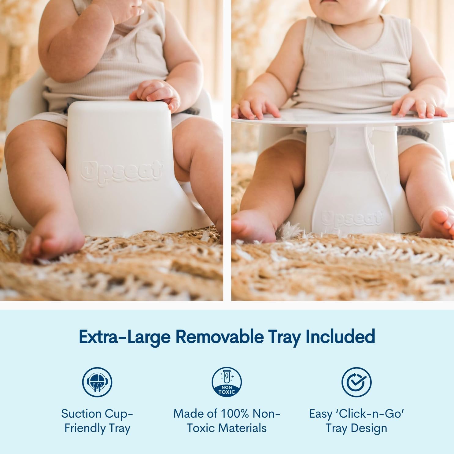 Upseat Baby Floor Seat Booster Chair for Sitting Up with Removable Tray for Meals and Playtime, Developed with Physical Therapists for Safe and Healthy Hip Development and Posture (Coconut) — الصورة 3 من 8