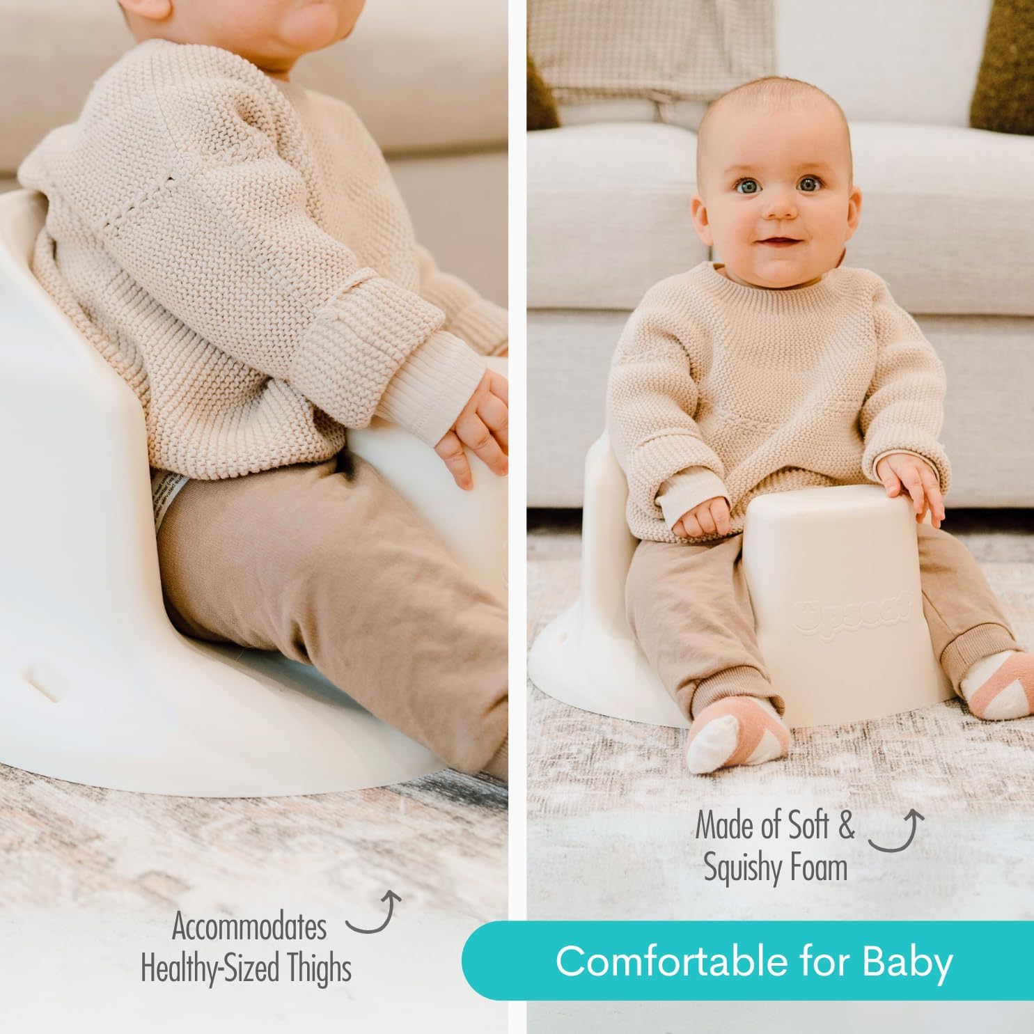 Upseat Baby Floor Seat Booster Chair for Sitting Up with Removable Tray for Meals and Playtime, Developed with Physical Therapists for Safe and Healthy Hip Development and Posture (Coconut) — الصورة 4 من 8