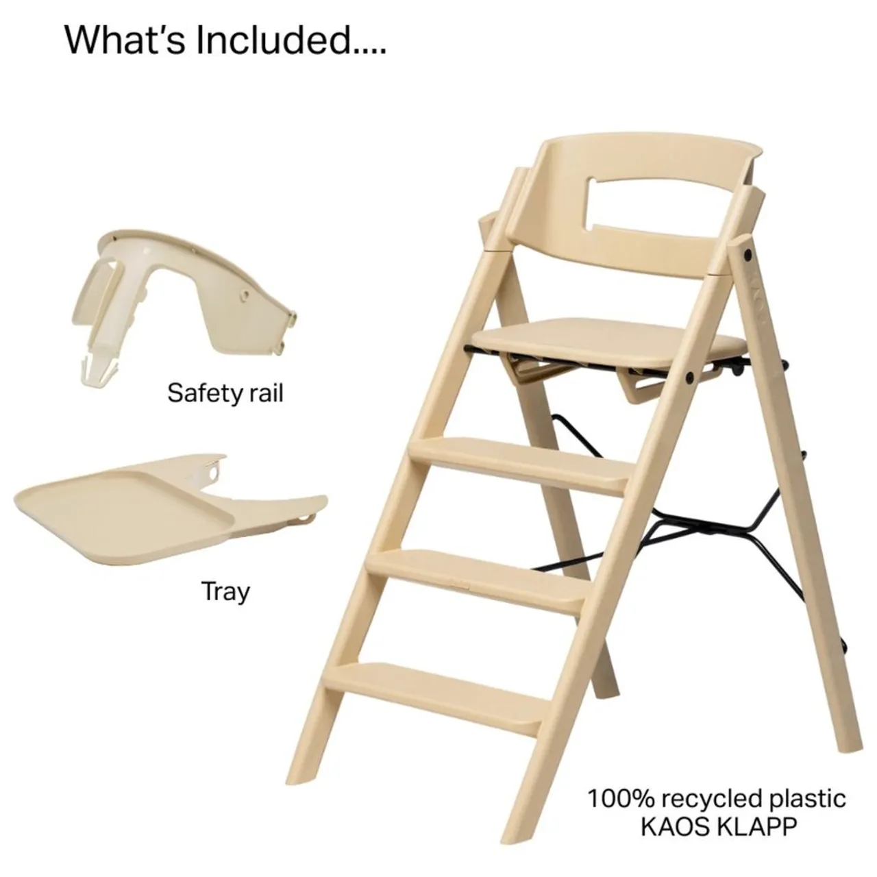 Kaos Klapp Recycled High Chair With Safety Rail & Food Tray - Desert Sand — الصورة 2 من 8