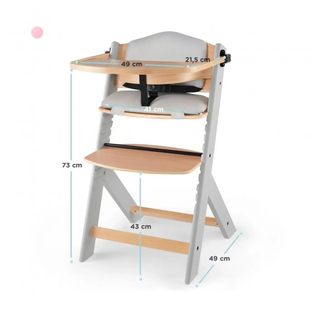 Kinderkraft ENOCK Wooden High Chair with Cushion - Grey — الصورة 5 من 8