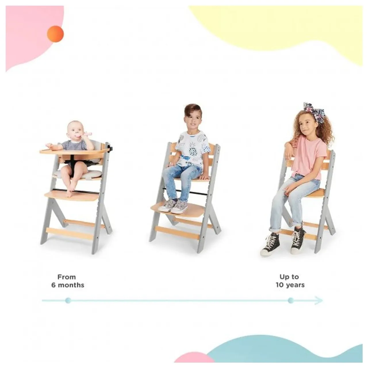 Kinderkraft ENOCK Wooden High Chair with Cushion - Grey — الصورة 8 من 8