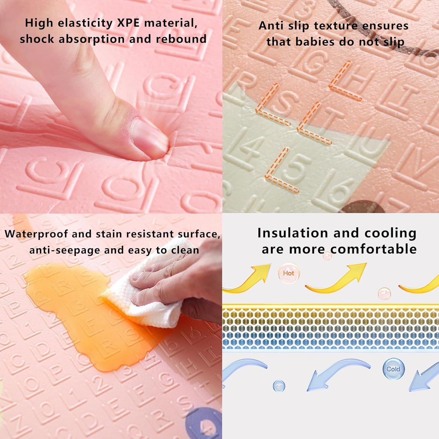 Beauenty Baby Play Mat, 200*180*1.5CM Waterproof Non-Slip Large Reversible Playmat Crawling Mat, Extra Thick Soft Baby Playmats for Playing or Camping Mat Bedroom Living Room Plush Carpet Area (A) — الصورة 5 من 8