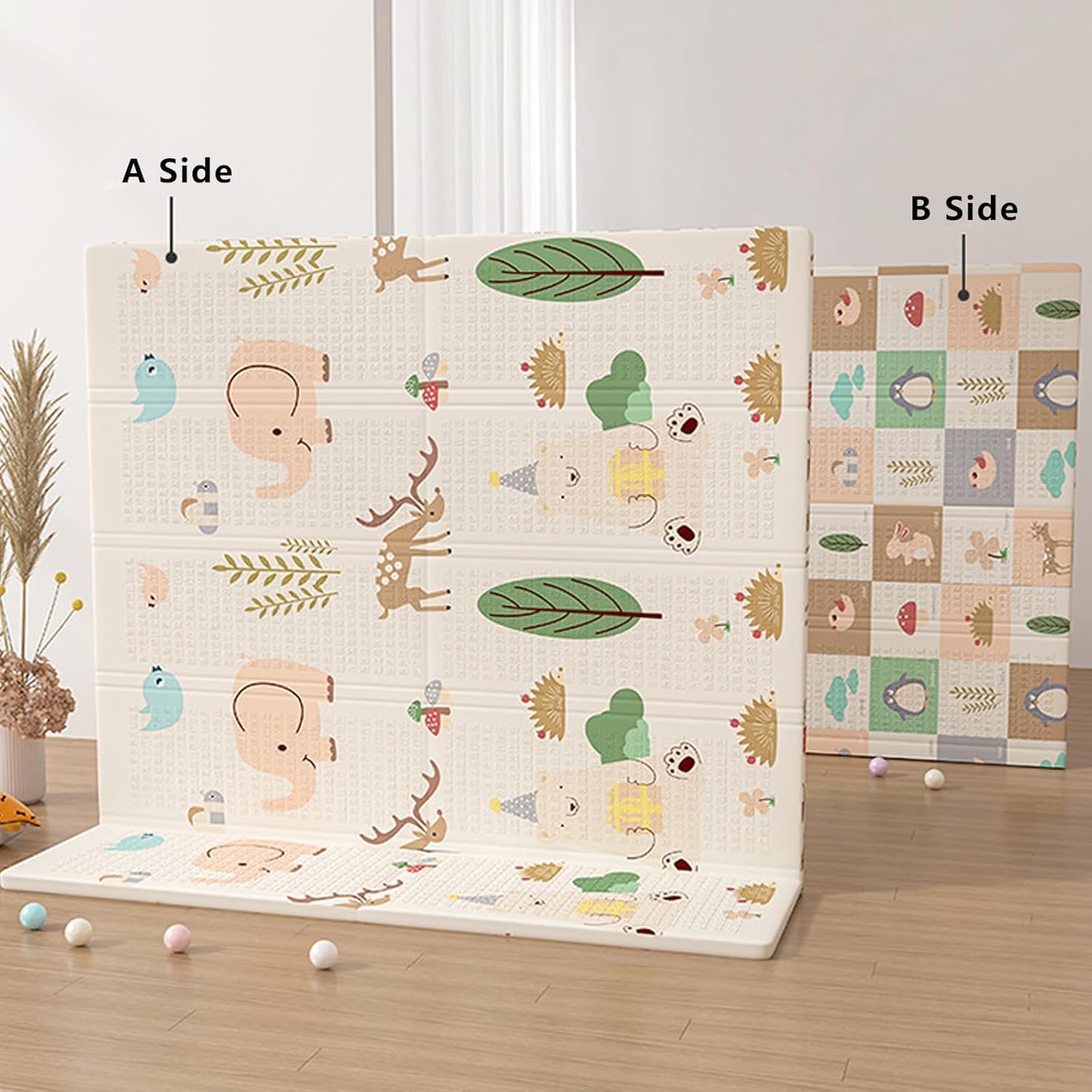 Beauenty Baby Play Mat, 200*180*1.5CM Waterproof Non-Slip Large Reversible Playmat Crawling Mat, Extra Thick Soft Baby Playmats for Playing or Camping Mat Bedroom Living Room Plush Carpet Area (A) — الصورة 6 من 8