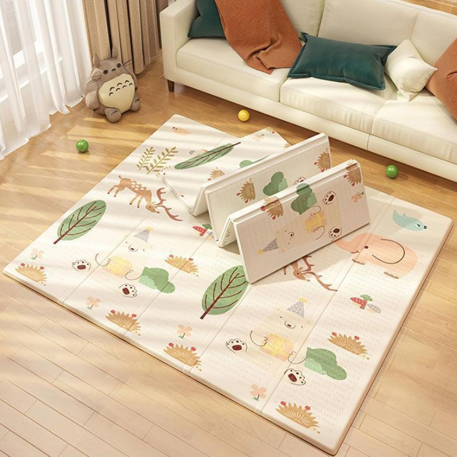 Beauenty Baby Play Mat, 200*180*1.5CM Waterproof Non-Slip Large Reversible Playmat Crawling Mat, Extra Thick Soft Baby Playmats for Playing or Camping Mat Bedroom Living Room Plush Carpet Area (A) — الصورة 8 من 8