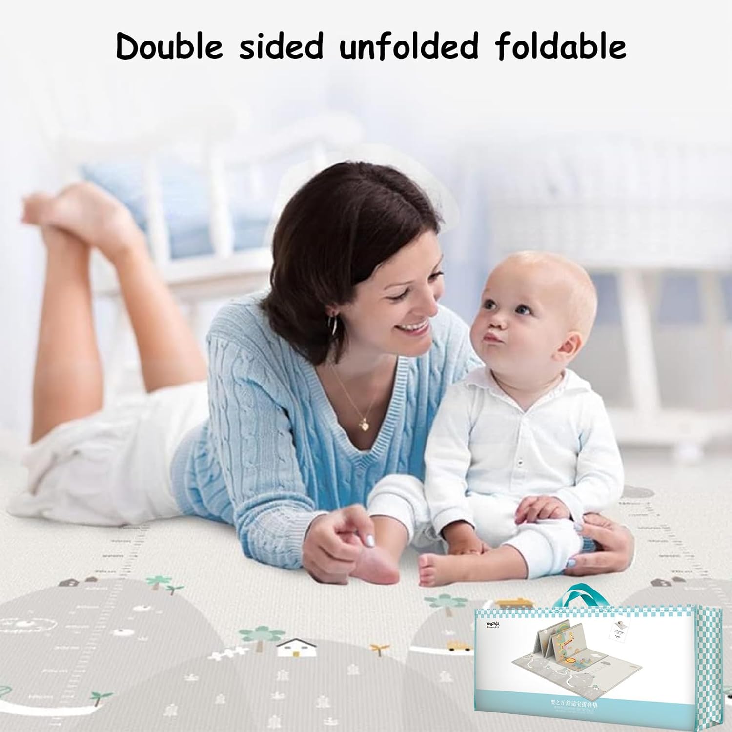 Beauenty Baby Play Mat, 200*180*1.5CM Waterproof Non-Slip Large Reversible Playmat Crawling Mat, Extra Thick Soft Baby Playmats for Playing or Camping Mat Bedroom Living Room Plush Carpet Area (B) — الصورة 5 من 9