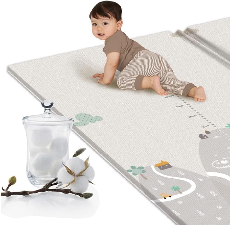 Beauenty Baby Play Mat, 200*180*1.5CM Waterproof Non-Slip Large Reversible Playmat Crawling Mat, Extra Thick Soft Baby Playmats for Playing or Camping Mat Bedroom Living Room Plush Carpet Area (B) — الصورة 6 من 9
