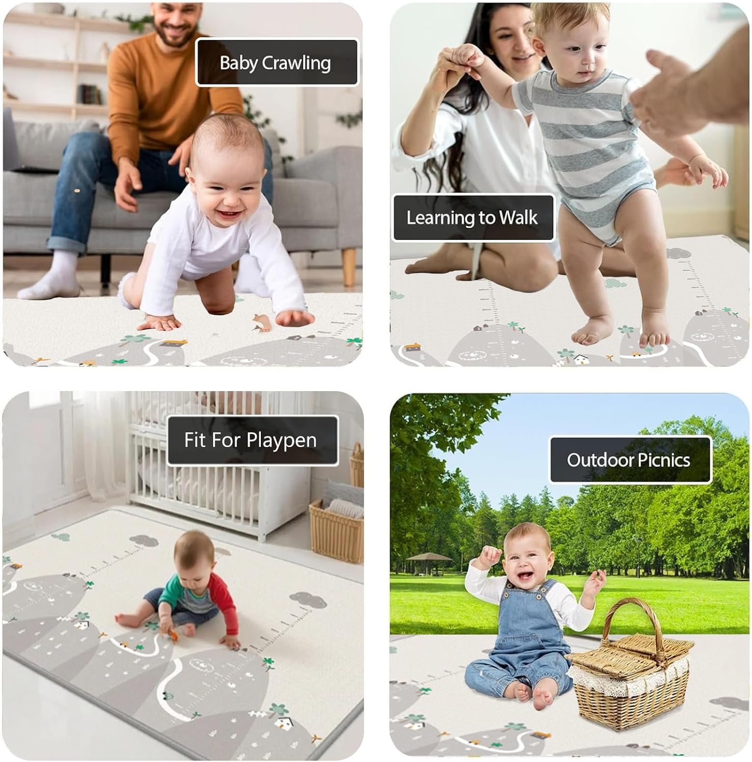 Beauenty Baby Play Mat, 200*180*1.5CM Waterproof Non-Slip Large Reversible Playmat Crawling Mat, Extra Thick Soft Baby Playmats for Playing or Camping Mat Bedroom Living Room Plush Carpet Area (B) — الصورة 7 من 9