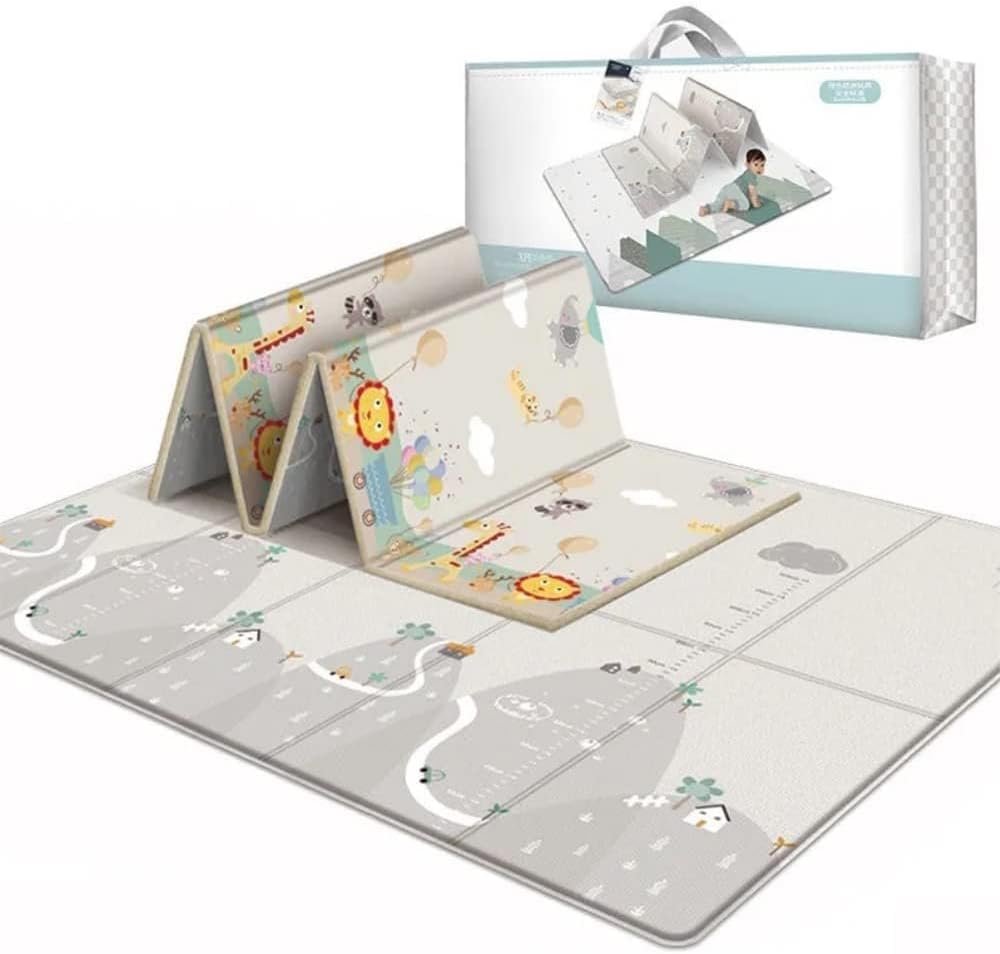 Beauenty Baby Play Mat, 200*180*1.5CM Waterproof Non-Slip Large Reversible Playmat Crawling Mat, Extra Thick Soft Baby Playmats for Playing or Camping Mat Bedroom Living Room Plush Carpet Area (B) — الصورة 8 من 9