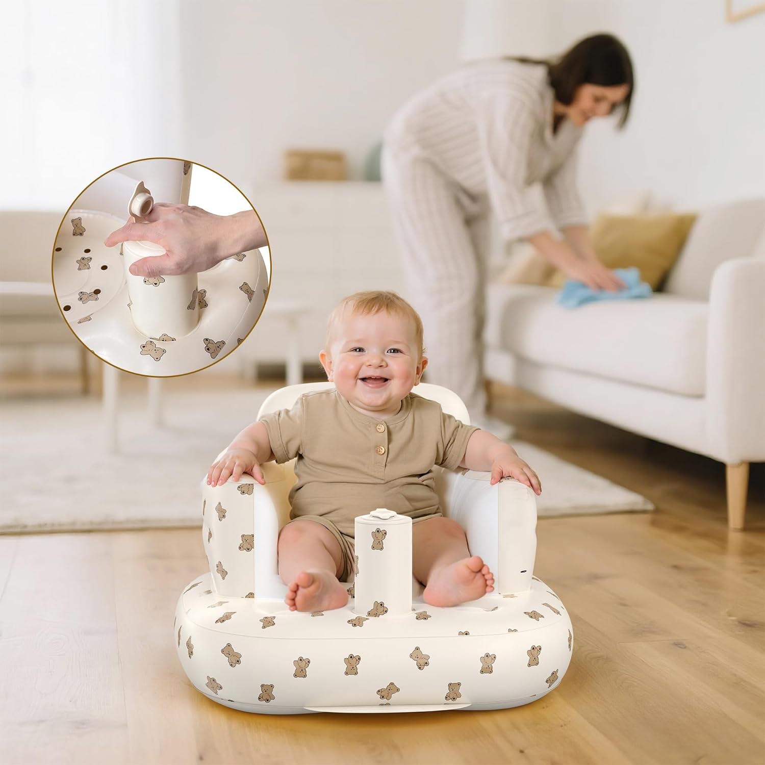 Baby Inflatable Seat for Babies 3-36 Months, Built in Air Pump Infant Back Support Sofa Toddler Chair for Sitting Up, Baby Floor Seater Gifts — الصورة 2 من 7