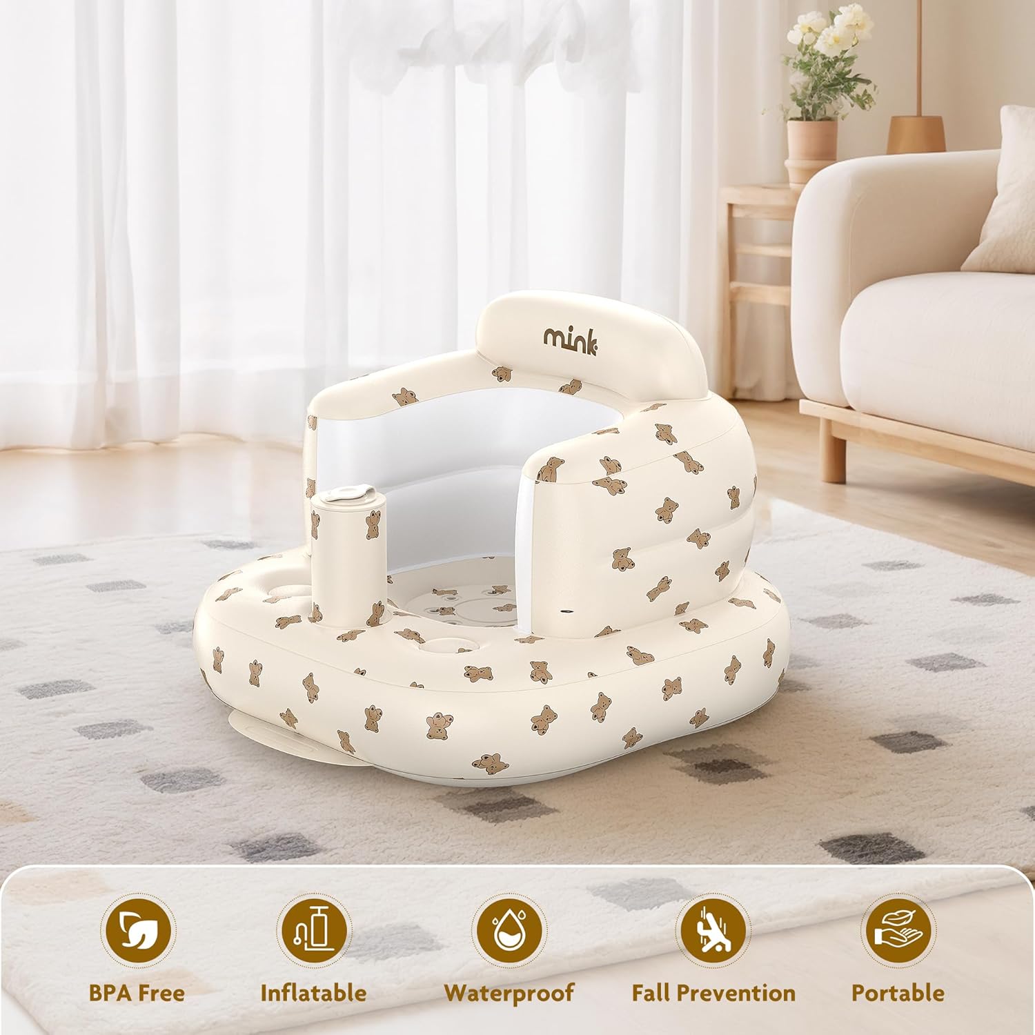 Baby Inflatable Seat for Babies 3-36 Months, Built in Air Pump Infant Back Support Sofa Toddler Chair for Sitting Up, Baby Floor Seater Gifts — الصورة 4 من 7