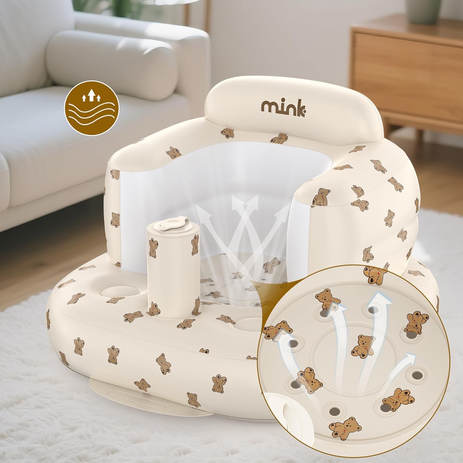 Baby Inflatable Seat for Babies 3-36 Months, Built in Air Pump Infant Back Support Sofa Toddler Chair for Sitting Up, Baby Floor Seater Gifts — الصورة 7 من 7