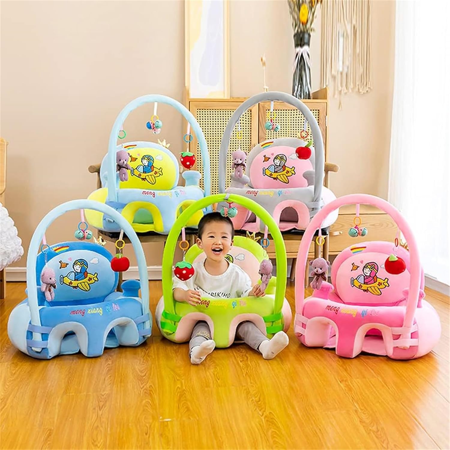 MOTIM Baby Sofa Support Sitting Chair, Floor Seats for Sitting Up Support Seat Sofa, Soft Plush Cartoon Baby Learn Eating Chair, for Infants 0-3 Years with Plush Toys — الصورة 6 من 6