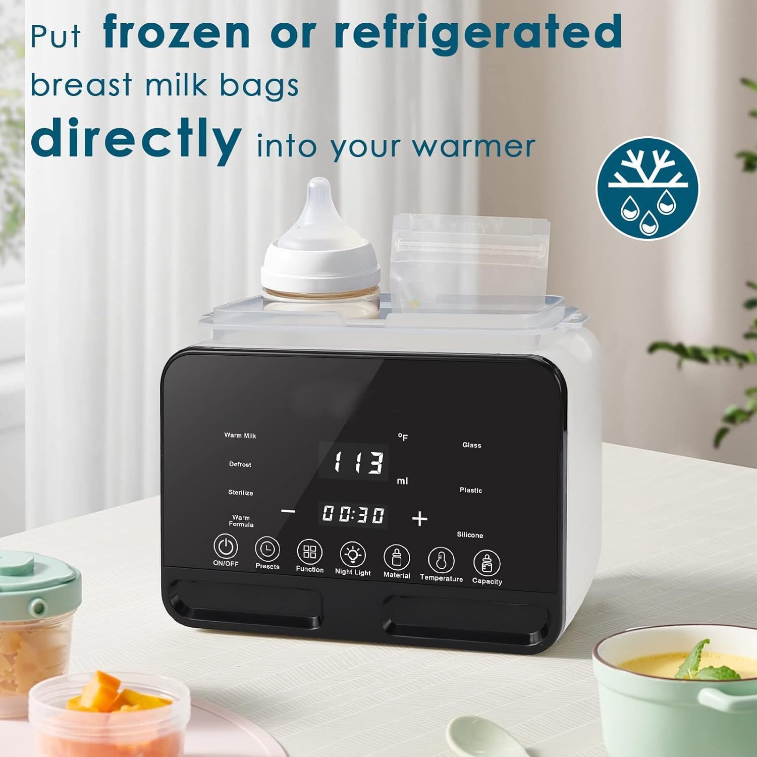 YUMA 9-in-1 Baby Bottle Warmer Milk Bottle Sterilizer with LCD Display, Fast Baby Food Heating & Defrost, BPA-Free, 48H Thermostat,Accurate Temperature Control for Breastmilk or Formula Warmer — الصورة 3 من 7