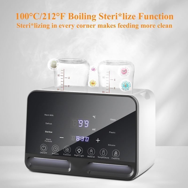YUMA 9-in-1 Baby Bottle Warmer Milk Bottle Sterilizer with LCD Display, Fast Baby Food Heating & Defrost, BPA-Free, 48H Thermostat,Accurate Temperature Control for Breastmilk or Formula Warmer — الصورة 4 من 7