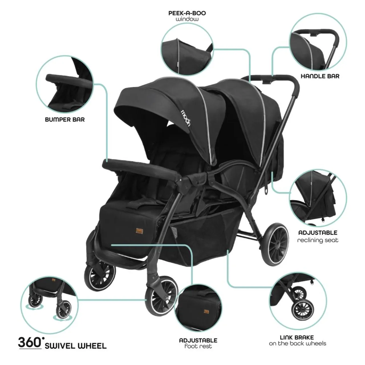 Moon Dois Foldable Twin Stroller - Black — Photograph 3 of 5