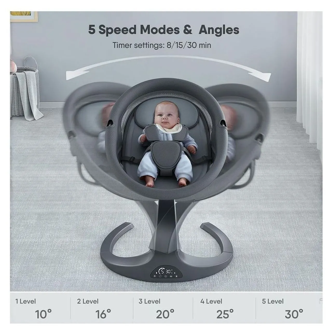 Little Learners - Soothing Baby Swing Chair with Music & Timer - Grey — Photograph 5 of 7