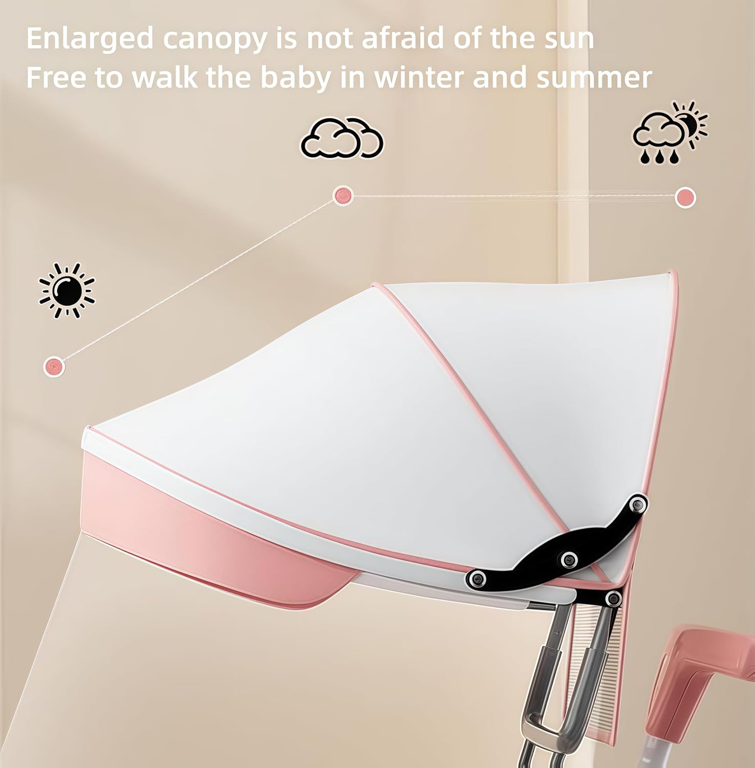 Baby Carriage 3 in 1 Kids Tricycle with Parent Handle, Canopy, Light & Music Toddler Trike for Girls and Boys, Adjustable Push Handle, Safety Guardrail, – Baby Stroller Tricycle for 1-5 Years (Orange) — الصورة 4 من 8
