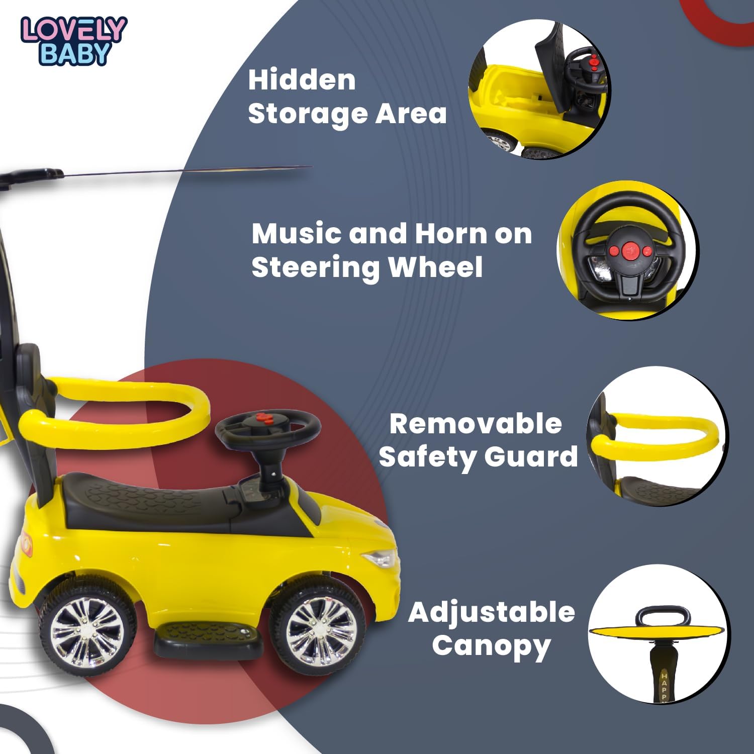 Push Car Lovely Baby LB 473HC 3 in 1 Push Car - Convertible Toddler Ride On Toy with Adjustable Handle and Removable Canopy, Suitable for Indoor and Outdoor Use — الصورة 4 من 7